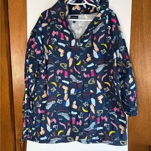 the Quiet Life brand Navy Pullover Hoodie with Colorful Abstract Print